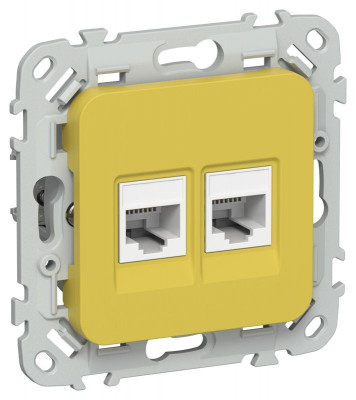 Розетка компьютерная 2-м СП FLITE РК6-2-0-ФлЖК RJ45 кат.6 UTP механизм желт. карри IEK FI-K22-2-K44