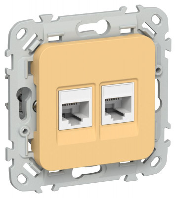 Розетка компьютерная 2-м СП FLITE РК6-2-0-ФлЗ RJ45 кат.6 UTP механизм золотарник IEK FI-K22-2-K90