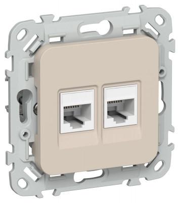 Розетка компьютерная 2-м СП FLITE РК6-2-0-ФлЛ RJ45 кат.6 UTP механизм льняной IEK FI-K22-2-K88