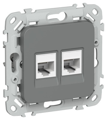 Розетка 2-м СП FLITE РКТ5е/3-2-0-ФлМА RJ45/RJ11 кат.5E/3 UTP механизм мокрый асфальт IEK FI-KT22-1-K80