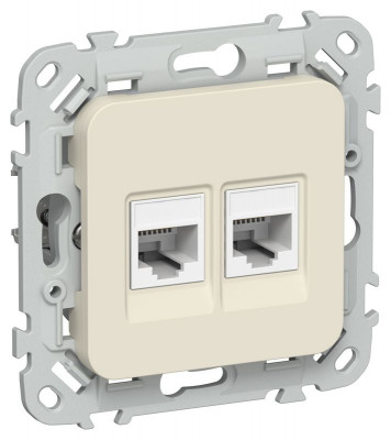 Розетка 2-м СП FLITE РКТ5е/3-2-0-ФлСл RJ45/RJ11 кат.5E/3 UTP механизм сливочный IEK FI-KT22-1-K86