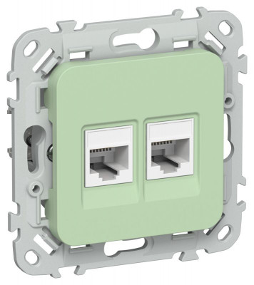 Розетка 2-м СП FLITE РКТ5е/3-2-0-ФлФ RJ45/RJ11 кат.5E/3 UTP механизм фисташк. IEK FI-KT22-1-K93