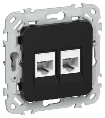 Розетка компьютерная 2-м СП FLITE РК6-2-0-ФлЧ RJ45 кат.6 UTP механизм черн. IEK FI-K22-2-K02