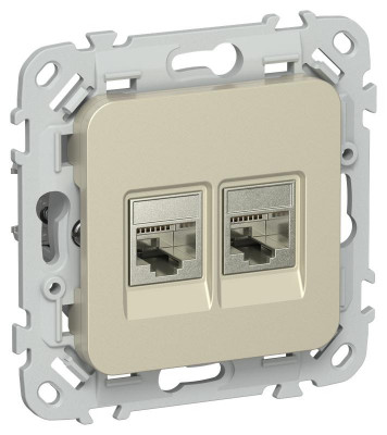 Розетка 2-м СП FLITE РКТ6/3-2-1-ФлШ RJ45/RJ11 кат.6/3 STP механизм шампань IEK FI-KT21-2-K37