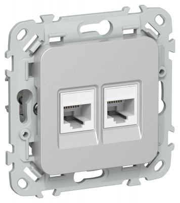 Розетка 2-м СП FLITE РКТ6/3-2-0-ФлА RJ45/RJ11 кат.6/3 UTP механизм алюм. IEK FI-KT22-2-K47
