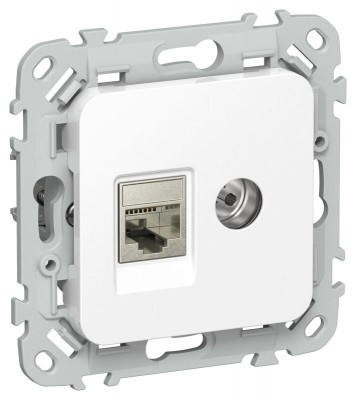 Розетка 2-м СП FLITE РКТВ5е-2-1-ФлБ RJ45/TV кат.5E STP механизм бел. IEK FI-AK21-1-K01