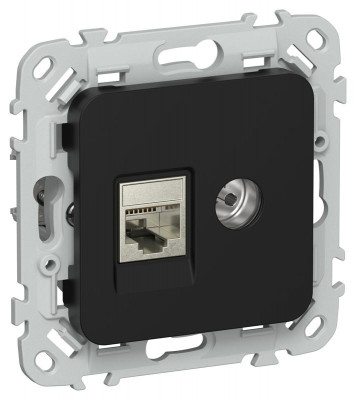 Розетка 2-м СП FLITE РКТВ5е-2-1-ФлЧ RJ45/TV кат.5E STP механизм черн. IEK FI-AK21-1-K02