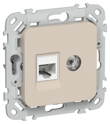 Розетка 2-м СП FLITE РКТВ5е-2-0-ФлЛ RJ45/TV кат.5E UTP механизм льняной IEK FI-AK22-1-K88