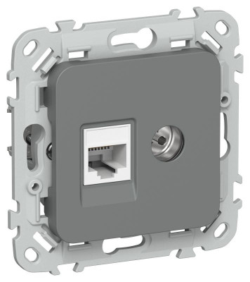 Розетка 2-м СП FLITE РКТВ5е-2-0-ФлМА RJ45/TV кат.5E UTP механизм мокрый асфальт IEK FI-AK22-1-K80