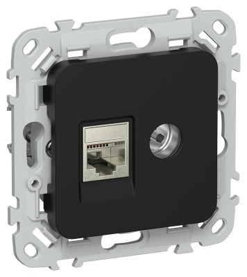 Розетка 2-м СП FLITE РКТВ6-2-1-ФлЧ RJ45/TV кат.6 STP механизм черн. IEK FI-AK21-2-K02