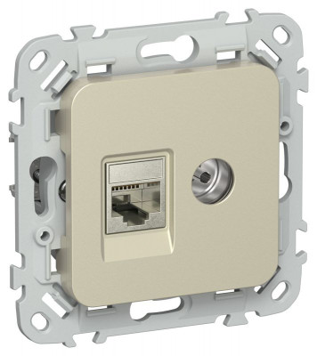 Розетка 2-м СП FLITE РКТВ6-2-1-ФлШ RJ45/TV кат.6 STP механизм шампань IEK FI-AK21-2-K37