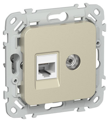 Розетка 2-м СП FLITE РКТВ6-2-0-ФлШ RJ45/TV кат.6 UTP механизм шампань IEK FI-AK22-2-K37