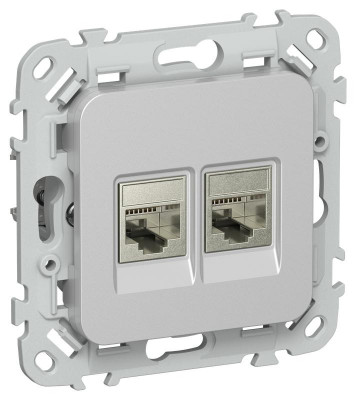 Розетка компьютерная 2-м СП FLITE РК6-2-1-ФлА RJ45 кат.6 STP механизм алюм. IEK FI-K21-2-K47