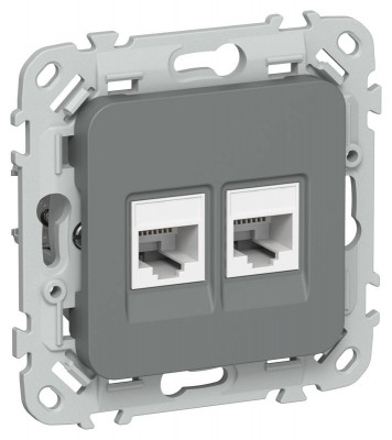 Розетка компьютерная 2-м СП FLITE РК6-2-0-ФлМА RJ45 кат.6 UTP механизм мокрый асфальт IEK FI-K22-2-K80