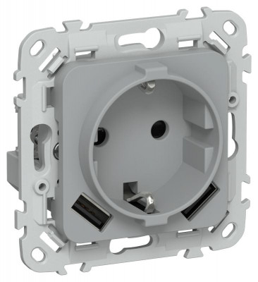 Розетка 1-м СП FLITE РСЮша11-0-ФлС 16А с USB A+A 3.1А с заземл. с защ. шторками механизм сер. IEK FI-R14-16-U21-D31-K03