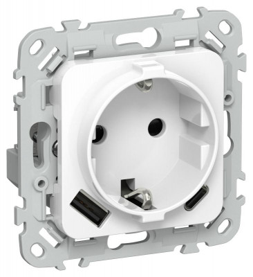 Розетка 1-м СП FLITE РСЮшс11-1-ФлБ 16А с USB A+C 20Вт с заземл. с защ. шторками безвинтовое крепление механизм бел. IEK FI-R14-16-1-U22-020-K01