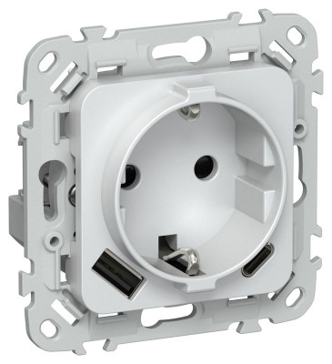 Розетка 1-м СП FLITE РСЮшс11-1-ФлЖ 16А с USB A+C 20Вт с заземл. с защ. шторками безвинтовое крепление механизм жемчуж. IEK FI-R14-16-1-U22-020-K36