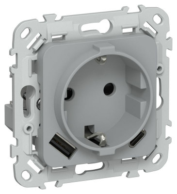 Розетка 1-м СП FLITE РСЮшс11-1-ФлС 16А с USB A+C 20Вт с заземл. с защ. шторками безвинтовое крепление механизм сер. IEK FI-R14-16-1-U22-020-K03