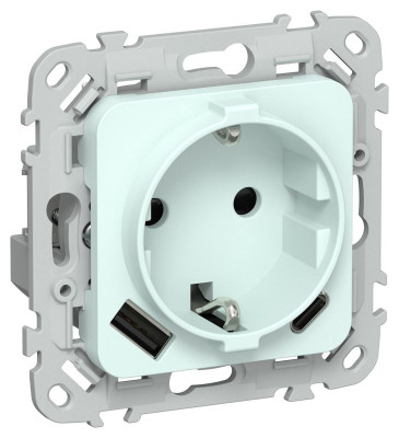 Розетка 1-м СП FLITE РСЮшс11-1-ФлХЛ 16А с USB A+C 20Вт с заземл. с защ. шторками безвинтовое крепление механизм холод. лед IEK FI-R14-16-1-U22-020-K94