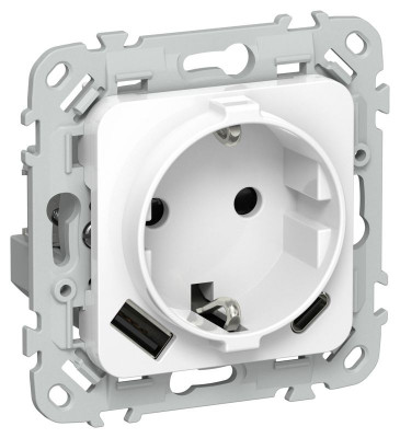 Розетка 1-м СП FLITE РСЮшс11-0-ФлБ 16А с USB A+C 20Вт с заземл. с защ. шторками механизм бел. IEK FI-R14-16-U22-020-K01