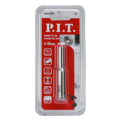 Коронка алмазная по стеклу и керамике 10х35мм круглый хвостовик сухое/мокрое P.I.T. AMAS12-0010
