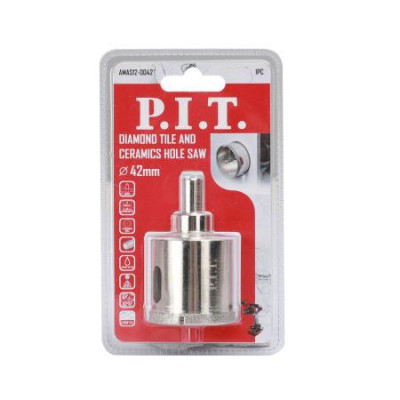 Коронка алмазная по стеклу и керамике 42х40мм хвостовик HEX направляющее сверло сухое/мокрое P.I.T. AMAS12-0042