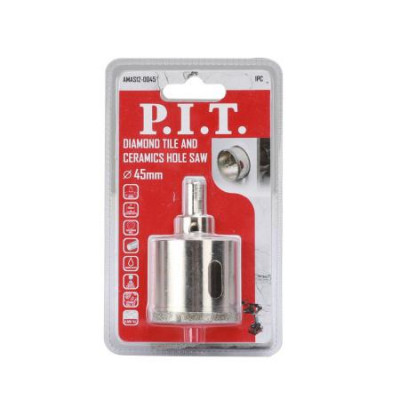 Коронка алмазная по стеклу и керамике 45х40мм хвостовик HEX направляющее сверло сухое/мокрое P.I.T. AMAS12-0045