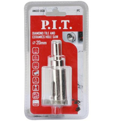 Коронка алмазная по стеклу и керамике 20х40мм хвостовик HEX направляющее сверло сухое/мокрое P.I.T. AMAS12-0020