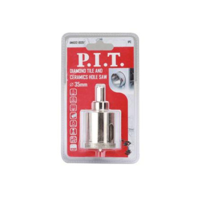 Коронка алмазная по стеклу и керамике 35х40мм хвостовик HEX направляющее сверло сухое/мокрое P.I.T. AMAS12-0035