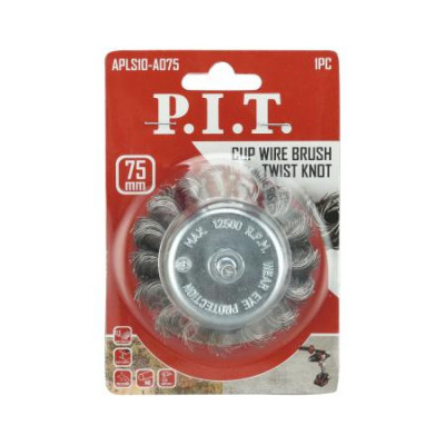 Кордщетка чашечная 75х0.5мм стальная крученая проволока хвостовик 6мм P.I.T. APLS10-A075