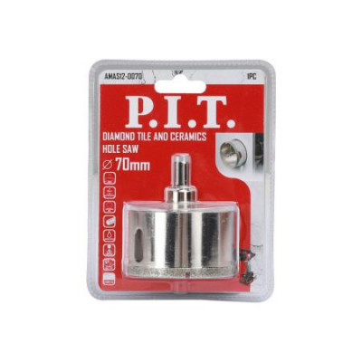 Коронка алмазная по стеклу и керамике 70х40мм хвостовик HEX направляющее сверло сухое/мокрое P.I.T. AMAS12-0070