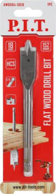 Сверло по дереву перовое 18х152мм хвостовик HEX 1/4дюйм (6.35мм) P.I.T. AWOD04-0018
