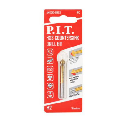 Сверло-зенковка по металлу 6.3х45мм 3 кромки хвостовик 5мм покрытие титан. P.I.T. AMED10-0063