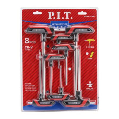 Набор ключей TORх ADVANCE Т-образ. рукоятка 2 стержня Torх Cr-V (8 предметов) P.I.T. HHEW03-T008