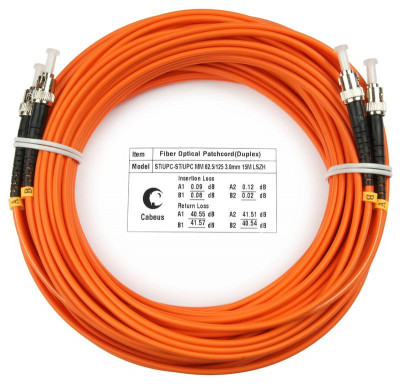 Шнур оптический duplex ST-ST 62.5/125мм 20м LSZH FOP-62-ST-ST-20m Cabeus 8446c