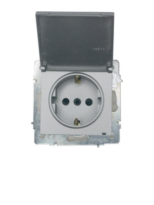 Розетка 1-м СП VESNA 16А IP44 с заземл. с крышкой ПБТ механизм платина LEZARD 742-3588-123BIPCH