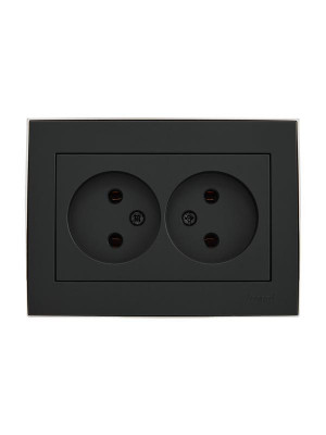 Розетка 2-м СП RAIN 16А IP20 без заземл. керамика черн. бархат + хром LEZARD 703-4225-128