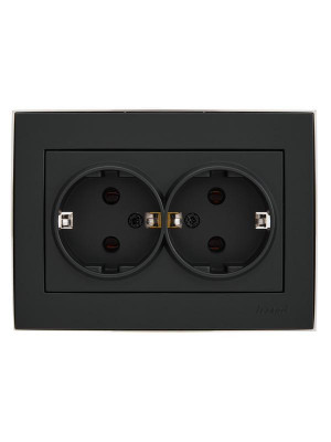 Розетка 2-м СП RAIN 16А IP20 с заземл. керамика черн. бархат + хром LEZARD 703-4225-127