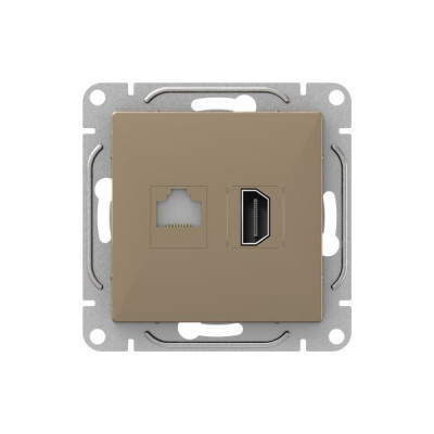 Розетка СП Эпика HDMI + RJ45 кат.5 механизм шампань EKF UP1-SOC-HDMI-RJ45