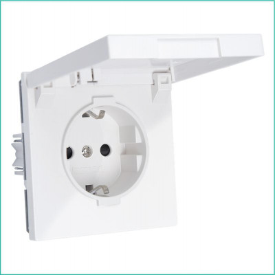 Розетка 1-м СП FD Shuko 16А IP20 с заземл. защ. шторки с крышкой механизм бел. глянцевый Jasmart FD5505W