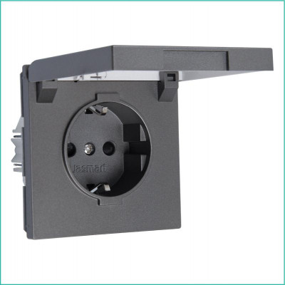 Розетка 1-м СП FD Shuko 16А IP20 с заземл. защ. шторки с крышкой механизм никель Jasmart FD5505NI