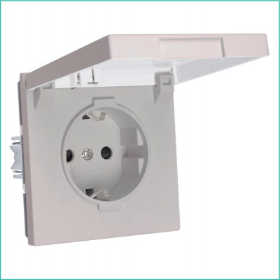 Розетка 1-м СП FD Shuko 16А IP20 с заземл. защ. шторки с крышкой механизм тауп матов. soft touch Jasmart FD5505PTM