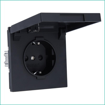 Розетка 1-м СП FD Shuko 16А IP20 с заземл. защ. шторки с крышкой механизм черн. матов. soft touch Jasmart FD5505PBM