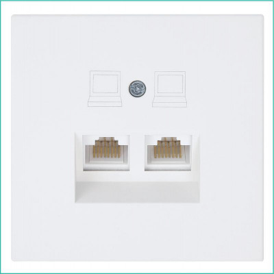 Розетка компьютерная 2-м СП RJ45 FD кат.5E с накладкой механизм бел. матов. soft touch Jasmart FD6106PWM