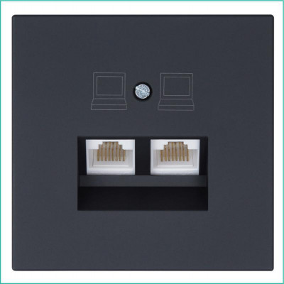 Розетка компьютерная 2-м СП RJ45 FD кат.5E с накладкой механизм черн. матов. soft touch Jasmart FD6106PBM