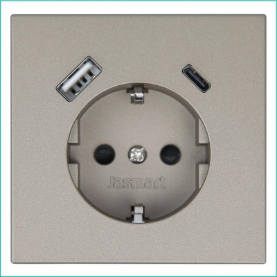 Розетка СП FD Shuko 16А с заземл. защ. шторки с 2-мя заряд. устр. USB тип A+C 25Вт механизм бронза Jasmart FD5501USB-25BR