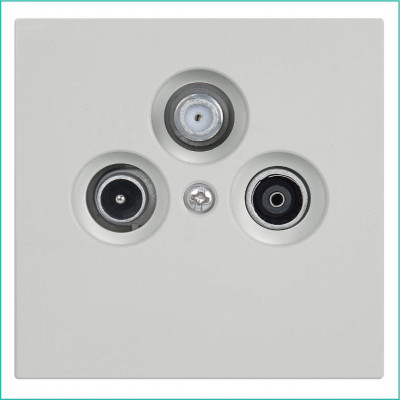 Розетка телевизионная проходная TV + FM + SAT 3-м СП FD Ф9.5мм с накладкой механизм тауп матов. soft touch Jasmart FD6207PTM