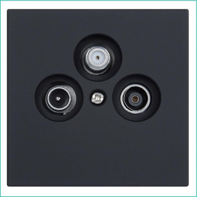 Розетка телевизионная оконечная TV + FM + SAT 3-м СП FD Ф9.5мм с накладкой механизм черн. матов. soft touch Jasmart FD6206PBM