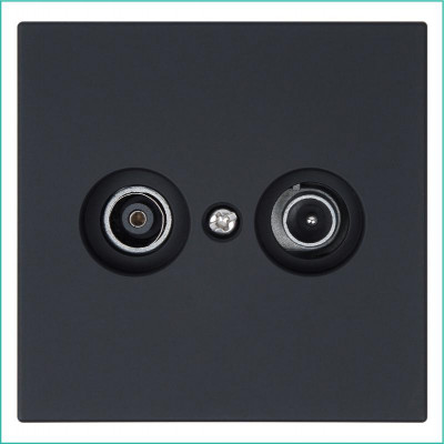 Розетка телевизионная оконечная TV + FM 2-м СП FD Ф9.5мм с накладкой механизм черн. матов. soft touch Jasmart FD6204PBM