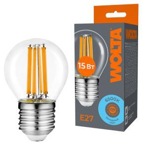 Лампа светодиодная Filament G45 15Вт шар прозрачная 6500К E27 1200лм WOLTA WF-G45-15W6KE27